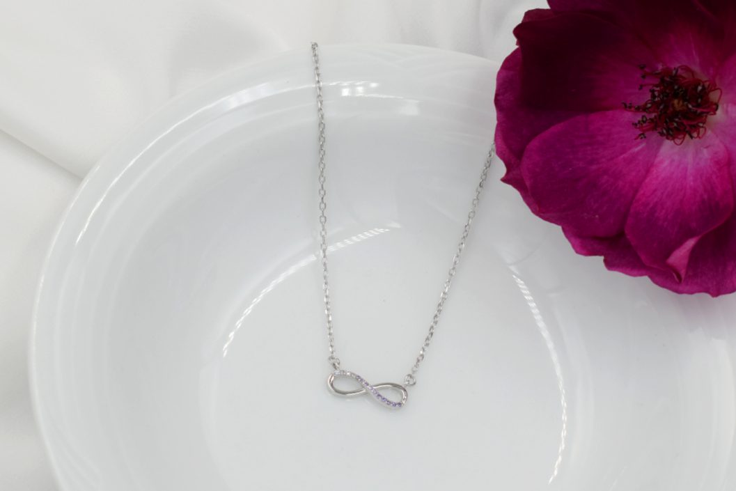 Sterling Silver CZ Lilac Infinity Necklace